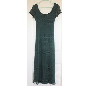Vintage Crochet Pointelle Maxi Dress Green 90s  Olivia Dean CBK style Coachella